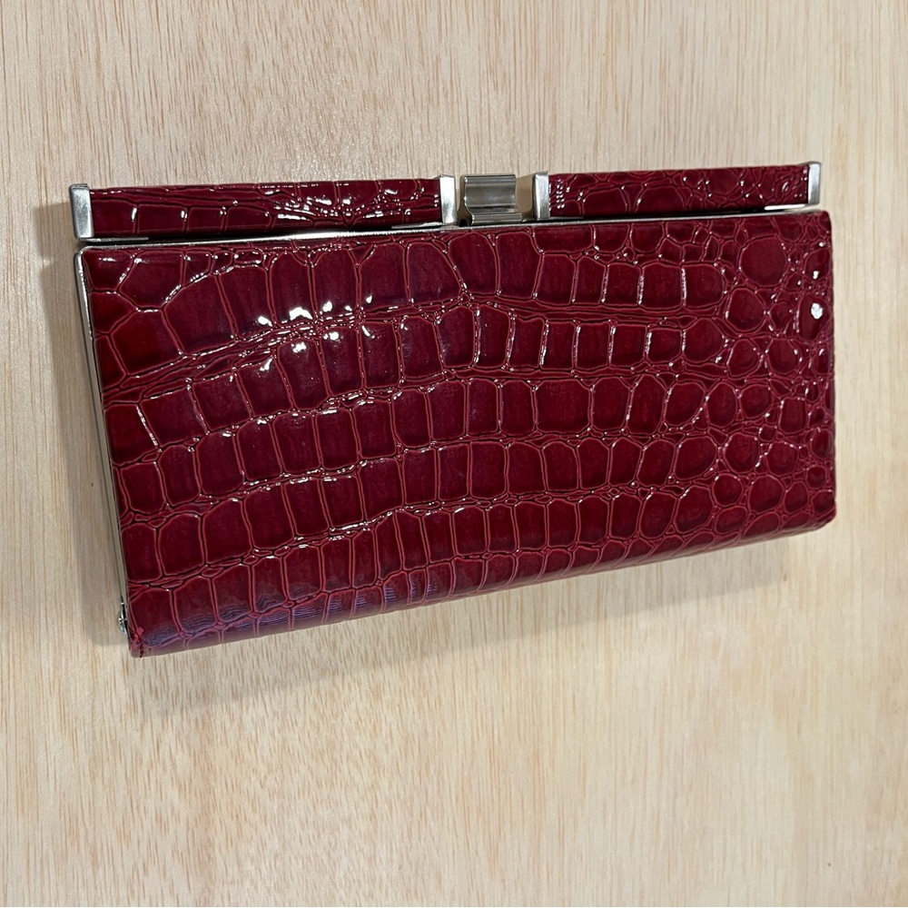 Ann Taylor Loft, Burgundy Red, Clutch Croc Skin Embossed Leather Bag